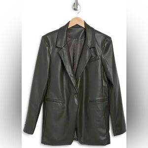 NWT RDI Oversized Faux Leather Blazer Dark Olive Green